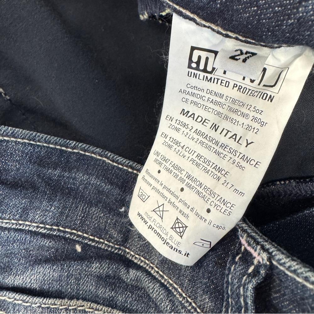 PMJ Motorcycle Jeans Blue Slim Fit Kevlar Riding Pants Size 27 Moto Padded Knee - Picture 15 of 16